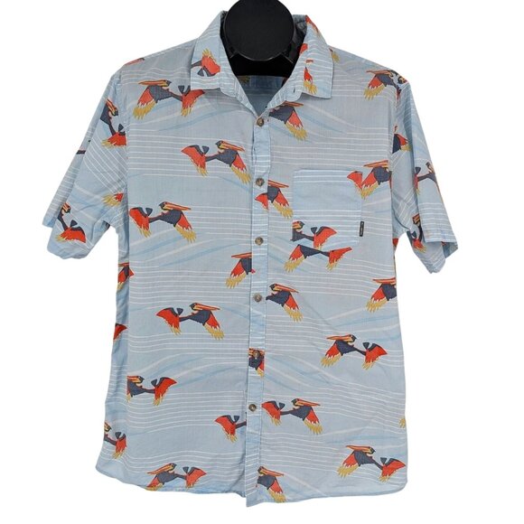 Billabong Hawaiian Button Up Size XL Tailored Fit Stretch Parrot Print Tropical - Picture 1 of 12